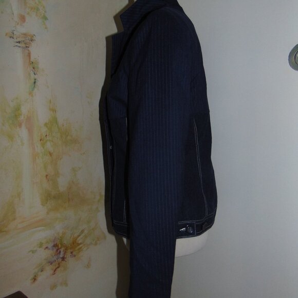 Vintage Y2K Windsor Fashions Blazer Denim & Pin Stripe Jacket Blue Fitted 13 - Picture 5 of 10